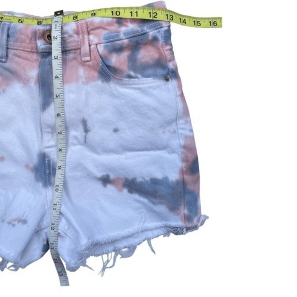 Zara Trafaluc Tie Dye High Rise Denim Shorts Pink Blue White Raw Hem Size 2 - Picture 5 of 6